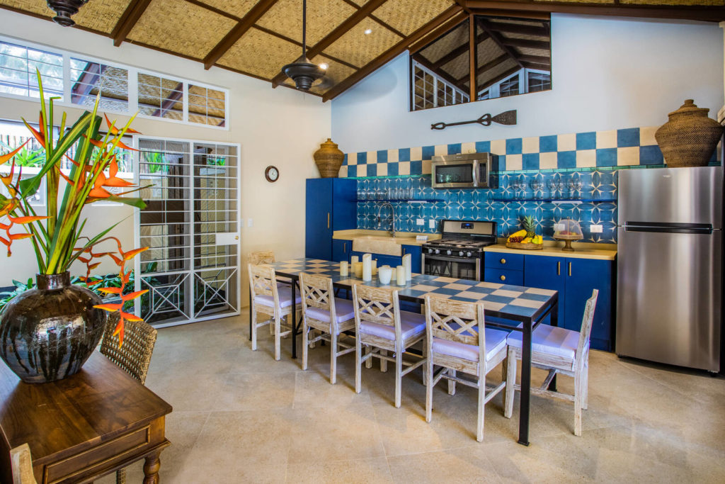 The colorful rustic kitchen area has all the modern appliances you will need.