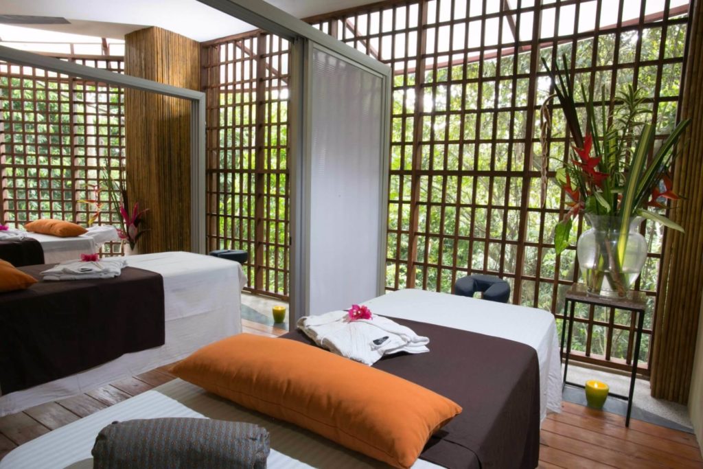Relax and get a facial or body treatment in your own private spa room with massage tables.