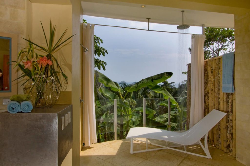 There is a tropical rain shower and sun lounger in the lower-level master bathroom.