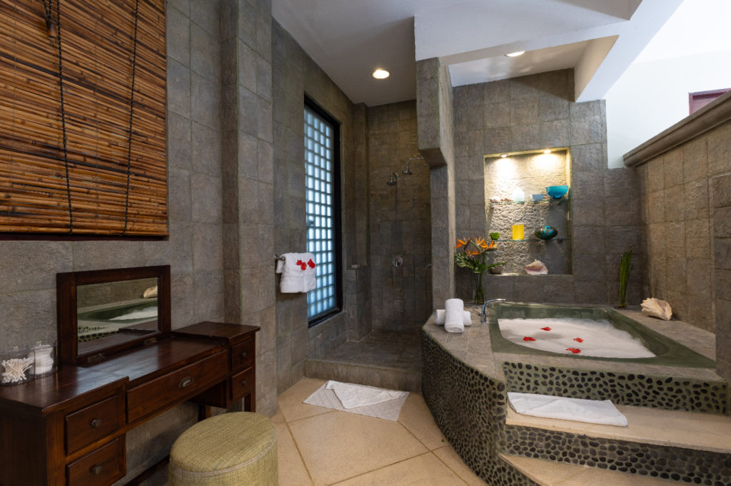 The massive master ensuite bathroom features a separate shower and a luxurious tub with elegant fixtures.