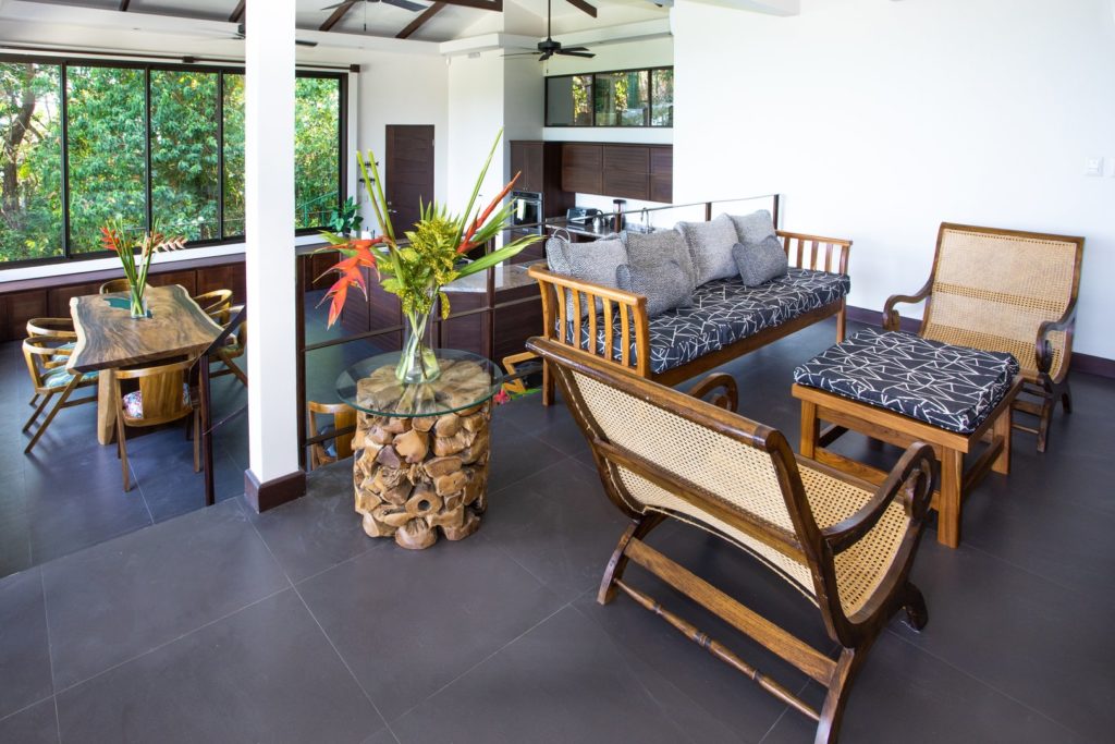 The incredible sky suite on the top level features open-plan living and ultimate privacy above the rainforest.