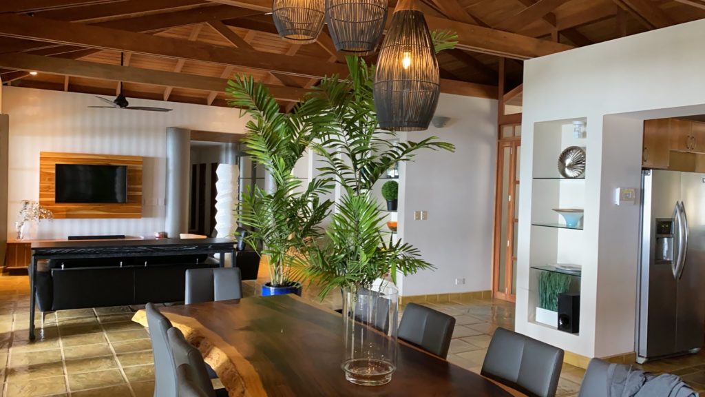 The living areas are tastefully decorated with plants and natural materials.